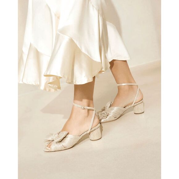 Loeffler Randall Shoes - Loeffler Randall Dahlia Platinum Pleated Bow Heel Size 8.5 $450